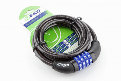 Велозамок тросовий спіральний Neko NK-523-10, код, 10х1800 мм, Black (NK-523-10)