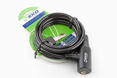 Велозамок тросовий спіральний Neko NK-505-8, ключ, 8х1800 мм, Black (NK-505-8)
